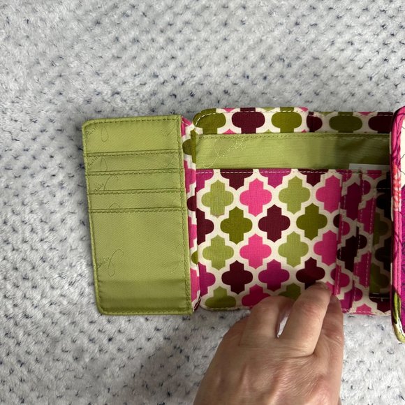 Vera Bradley Hello Dahlia Euro Wallet Floral Quilted Bucket Purse Set Pink Green - Picture 11 of 16